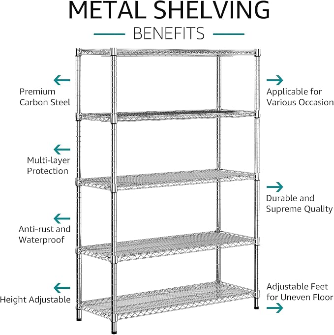IZEUK 4250 LBS Garage Shelving Wide Storage Shelves 5 Tier Metal Shelves Heavy - Image 5