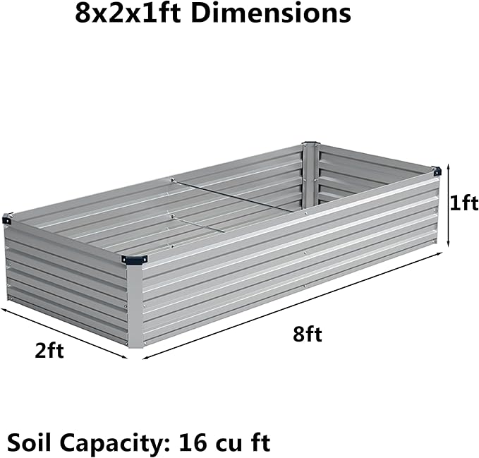 8x2x1 ft Galvanized Raised Garden Bed, Outdoor Planter Box Metal Patio Kit - Image 2