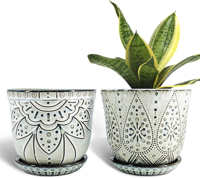 Gepege 6 Inch Beaded Ceramic Planter Set of 2 by Gepege