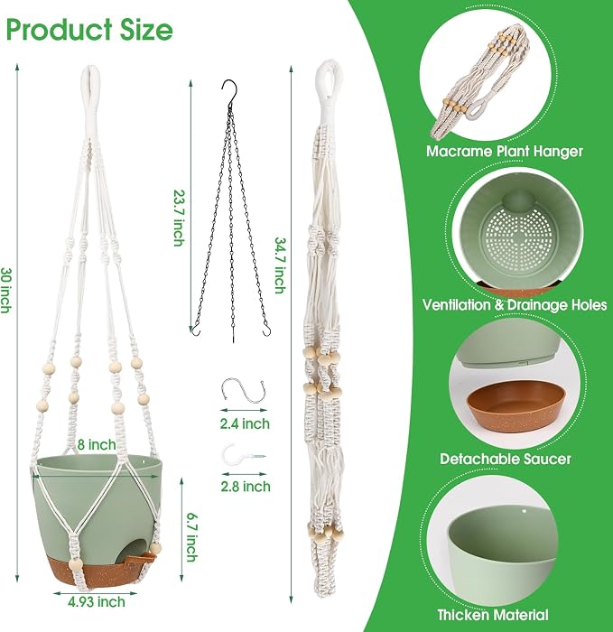 Hanging Planters for Indoor Outdoor Plants, 2 Pack Self Watering Hanging Pot - Image 2