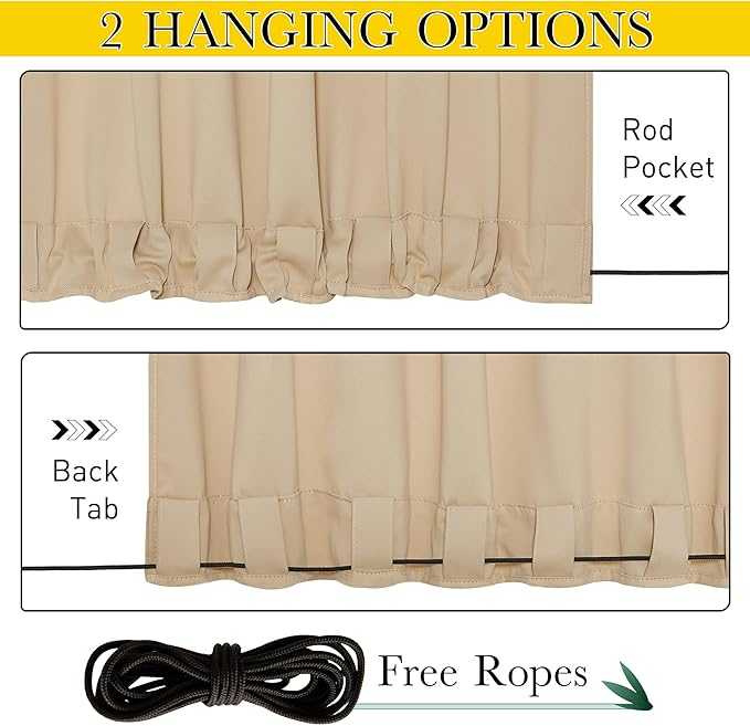 NICETOWN 2 Panels Outdoor Patio Curtains Windproof & Waterproof, Top & Bottom - Image 2