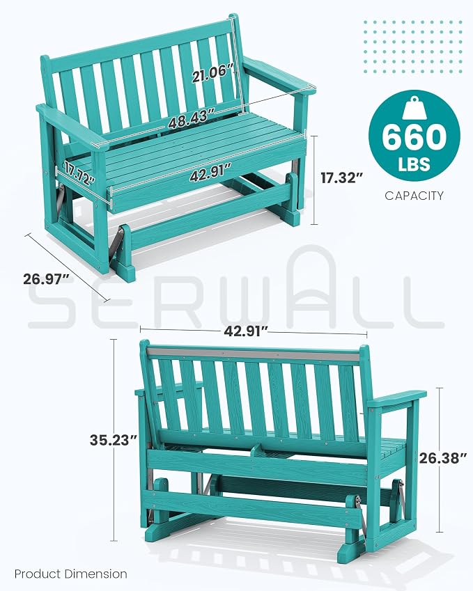 SERWALL Outdoor Glider Bench Set of 4, HDPE Weather-Resistant Swinging Bench - Image 2