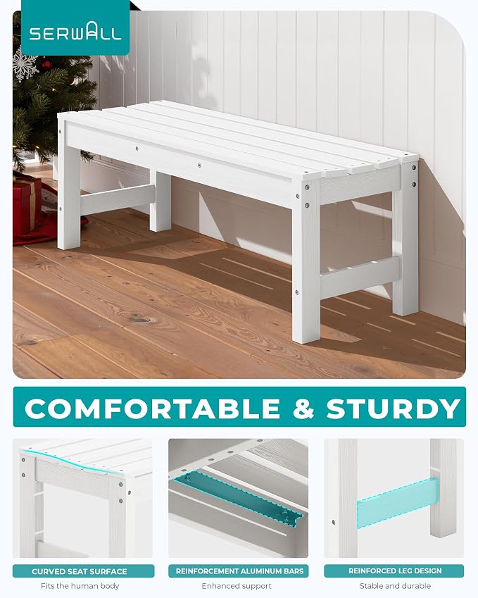 SERWALL 47 Inches Outdoor Bench, All Weather HDPE Backless Bench - Image 6