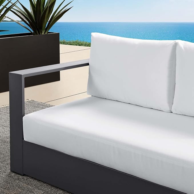 Modway Tahoe Aluminum Modular Left-Facing Outdoor Patio Loveseat in Gray White - Image 9