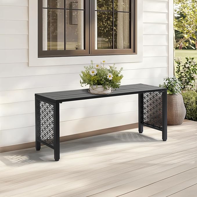 VINGLI 40in Outdoor Metal Bench, All-Weathe Backless Patio Bench - Image 7