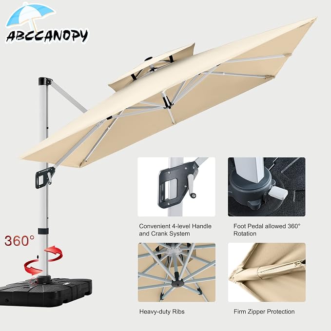 ABCCANOPY Patio Umbrella Cantilever Double Top Outdoor Offset Umbrella - Image 5