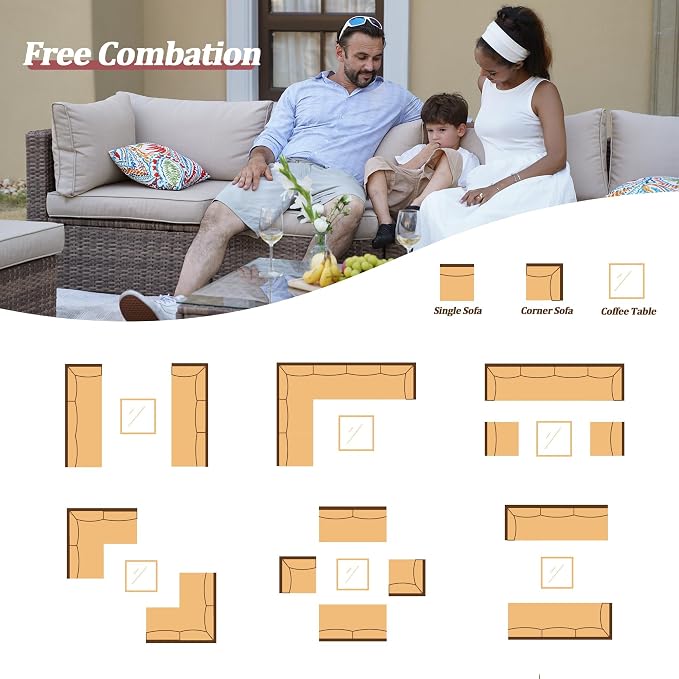 7 Piece Outdoor Patio Furniture Sets, Outdoor Wicker Conversatin Set w Glass - Image 7