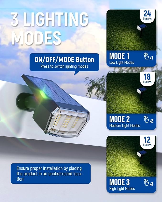 Solar spotlights Outdoor 63 LED 3 Lighting Modes, IP65 Waterproof Lighten Yard - Image 2