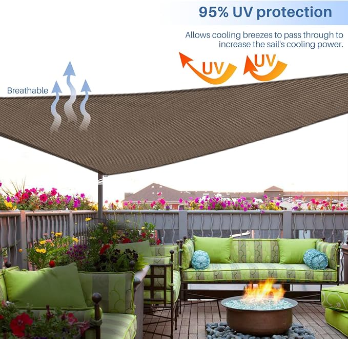 E&K Sunrise 21' x 21' x 21' Sun Shade Sail Triangle Canopy Shade Cover UV Block - Image 5