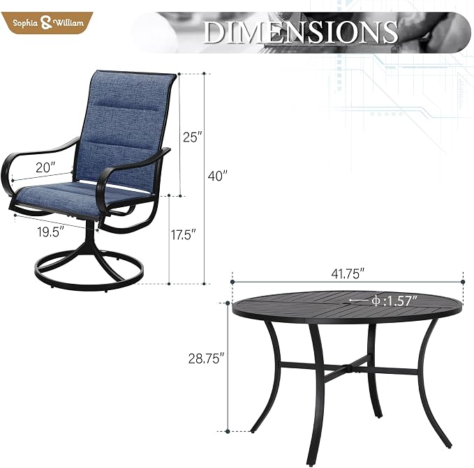 Sophia & William Outdoor Patio Dining Set 5 Pieces, 4 x Textilene Swivel Patio - Image 7