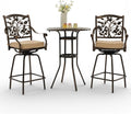 3-Piece Outdoor Bar Height Dining Set, Cast Aluminum Swivel Bar Stools by Attliahome