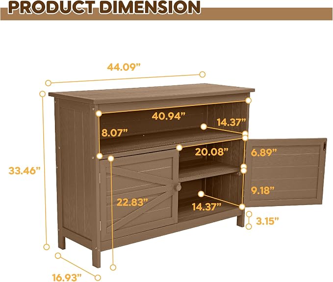 HIPS All-Weather Outdoor Storage Cabinet, Outdoor Sideboard - Image 3