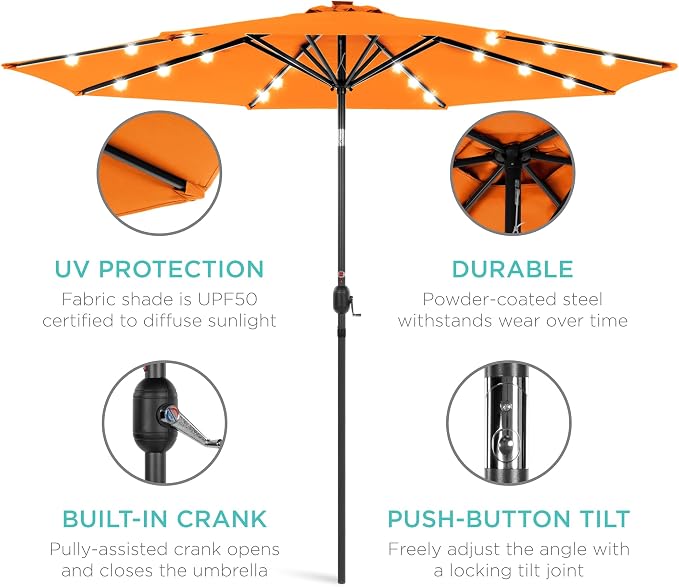 Best Choice Products 10ft Solar Polyester LED Lighted Patio Umbrella w/Tilt - Image 5