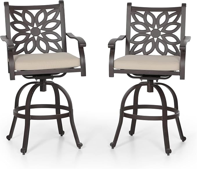 PHI VILLA Outdoor Swivel Bar Stools Set of 2, Cast Aluminum High Top Pub Height by PHIVILLAThepioneerofcomfortablehouseholdsupplies