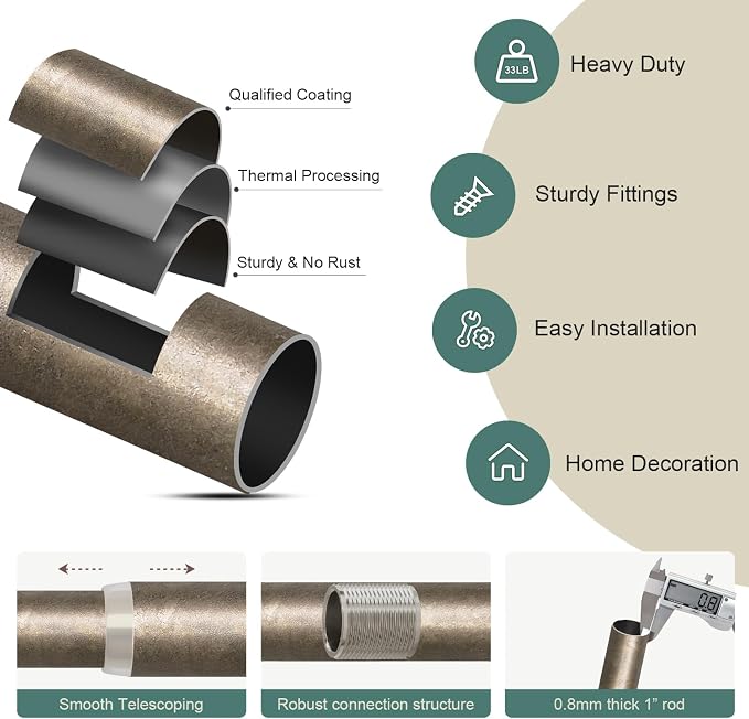 Retro Silver Curtain Rods for Windows 28 to 48 Inches Adjustable Length Heavy - Image 7
