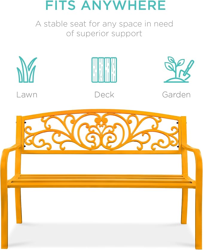 Best Choice Products Outdoor Bench Steel Garden Patio Porch Furniture - Image 3