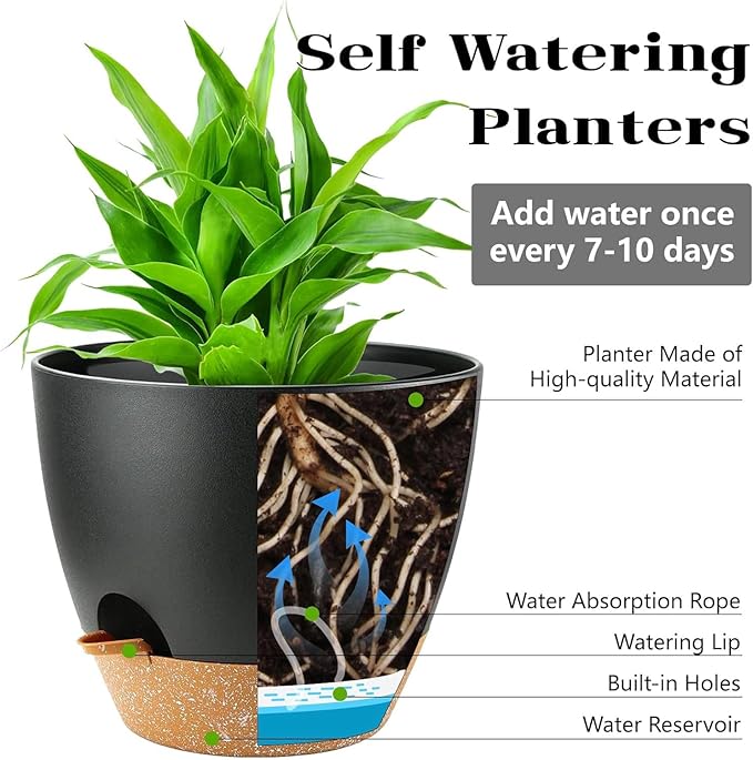 4-Pack Plant Pots with Drainage 6.5/6/5.5/5 Inch, Self Watering Pots - Image 3