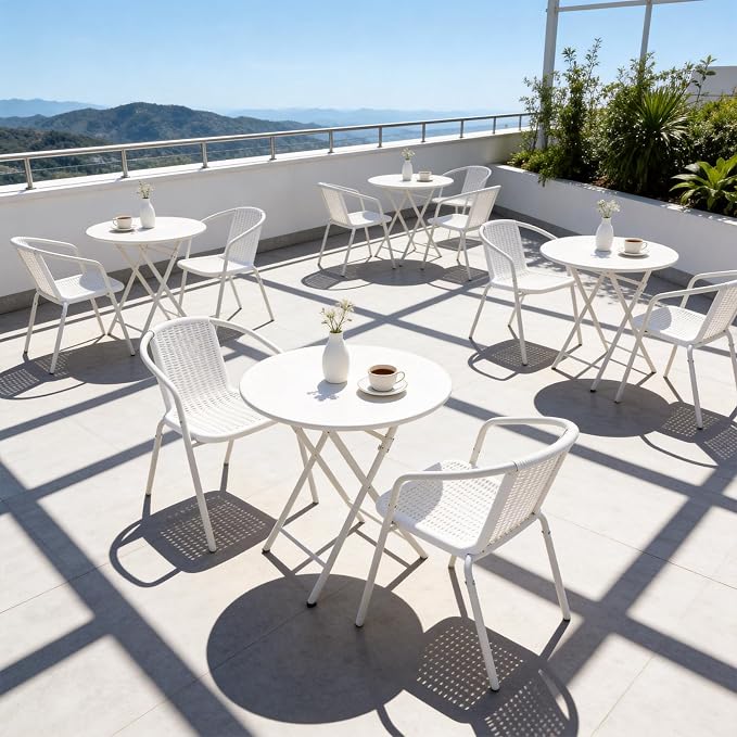 VINGLI PE Rattan Outdoor Dining Chairs Set of 4, Plastic Stackable Patio Chairs - Image 8