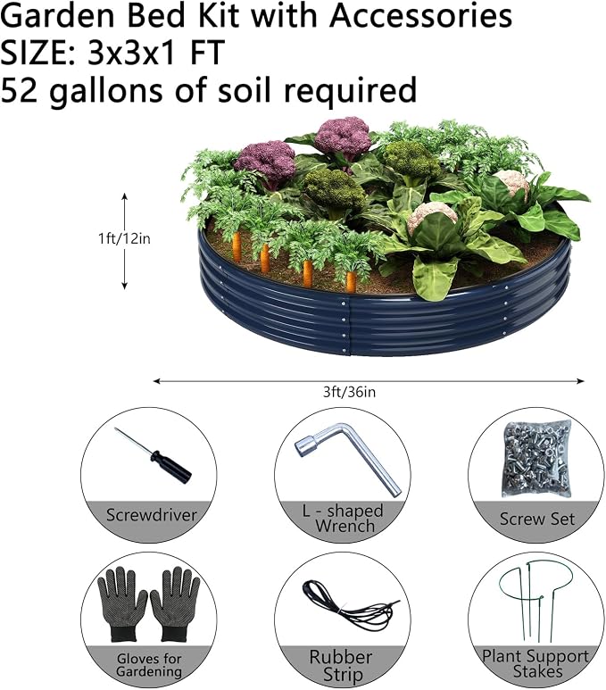 Galvanized Metal Planter Round Raised Garden Bed Kit - Image 3