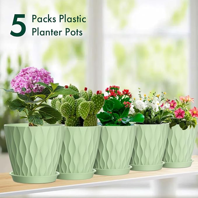 6 inch Plant Pots, 5 Set Water Ripples Flower Pots - Image 7