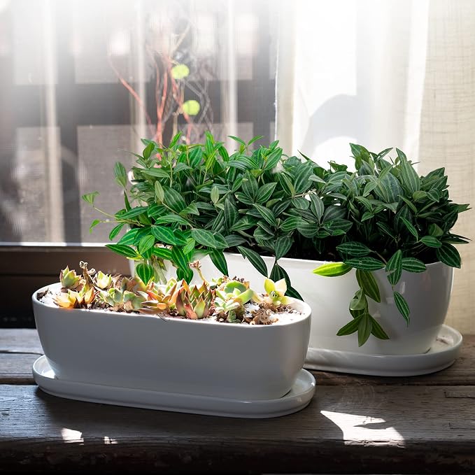 E-liu Ceramic Plant Pots, 11+14 inch, Planters - Image 6