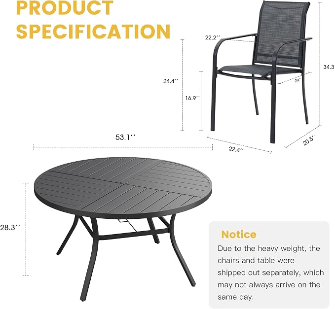 VICLLAX Patio Table and Chair Set of 8, All Weather Metal Round Outdoor Dining - Image 7