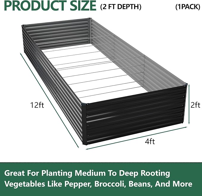 Vengarus 12x4x2FT Galvanized Raised Garden Bed Kit, Large Rectangle Elevated - Image 2