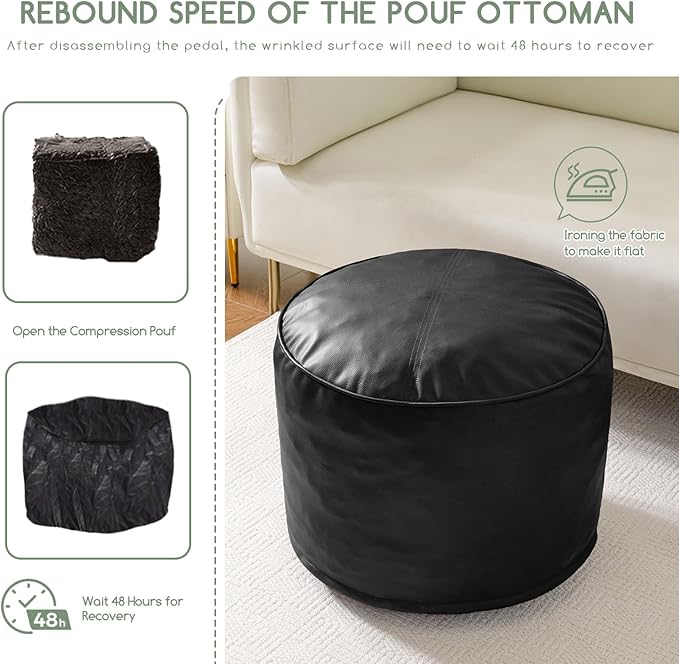 HIGOGOGO Round Stuffed Pouf Ottoman, Pu Leather Poufs - Image 5