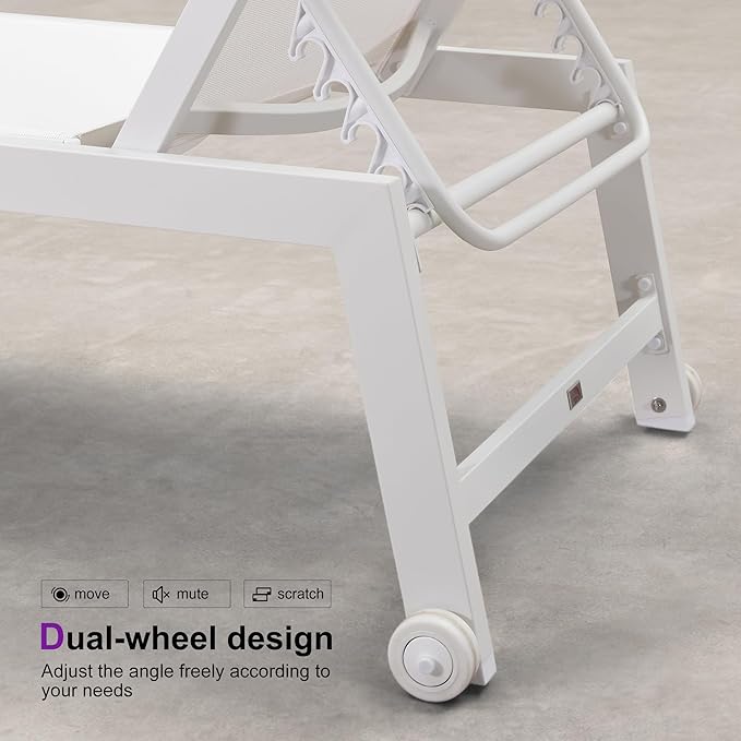 PURPLE LEAF Oversize Chaise Lounge Chair Outdoor 2 Pieces White Aluminum Lounge - Image 6