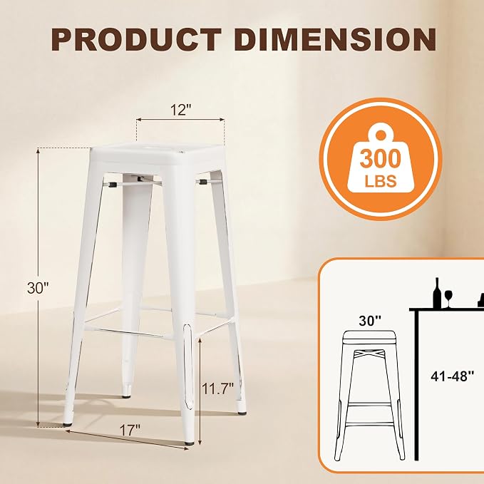 Shahoo 30 Inches Metal Bar Stools Counter Height Stackable Backless Stools - Image 3