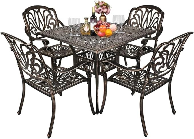 VINGLI 5 Pieces Outdoor Patio Dining Set, Cast Aluminium Patio Furniture Set by VINGLI