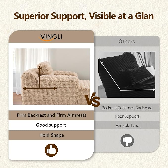 VINGLI 67.7" Oversized Chaise Lounge Chair Reading Chairs Comfy Bubble Fleece - Image 5