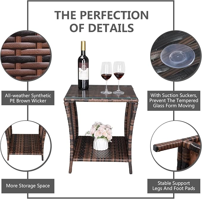 VINGLI Outdoor Wicker Side Table Patio Side Tables - Image 4