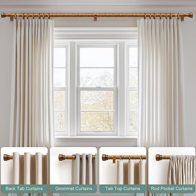 Retro Gold Curtain Rods for Windows 72 to 144 Inches Adjustable Length Heavy - Image 4