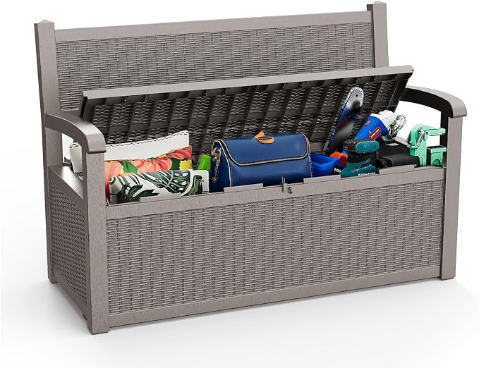80 Gallon Outdoor Storage Bench Deck Box Waterproof Lockable, Outdoor Storage by OutdoorLivingPerfected