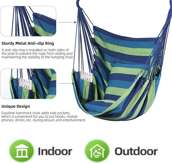 Goutime Hammock Chair, Boho Hanging Rope Ceiling Swing, Macrame Hanging - Image 3