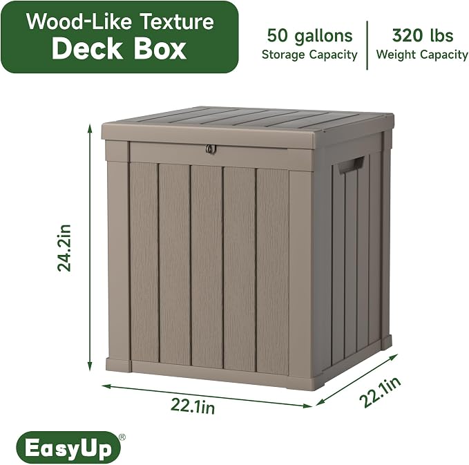EasyUp 50 Gallon Outdoor Storage Box, Resin Waterproof UV-Resistant Deck Box - Image 2