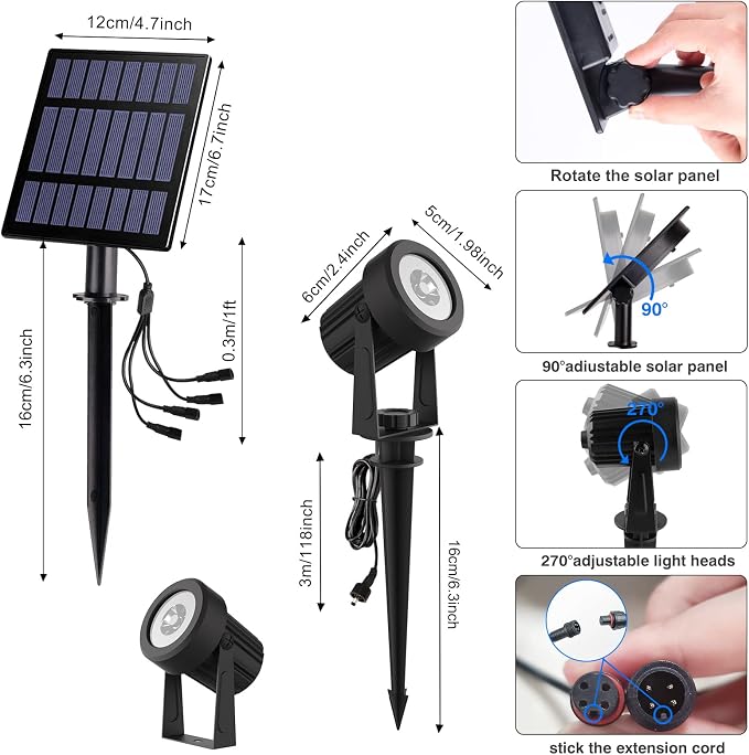 T-SUNUS Solar Christmas Spotlight Outdoor Warm White 3000K, 4-in-1 Spot Lights - Image 6