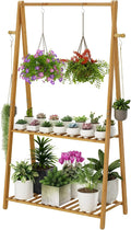 Hanging Plant Shelf Indoor Outdoor Plant Stands Wood Flower Stand 2 Tiered by TOVACU