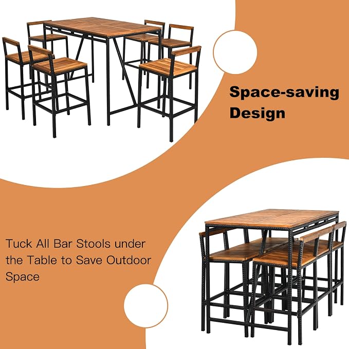HAPPYGRILL 7 Piece Patio Bar Table Set - Image 5
