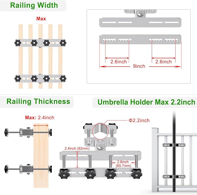 Heavy Duty Deck Railing Umbrella Holder, Adjustable Patio Umbrella Stand - Image 3