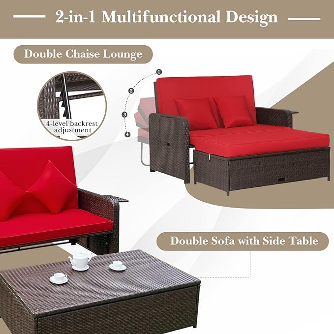 HAPPYGRILL Patio Rattan Wicker Daybed - Image 3