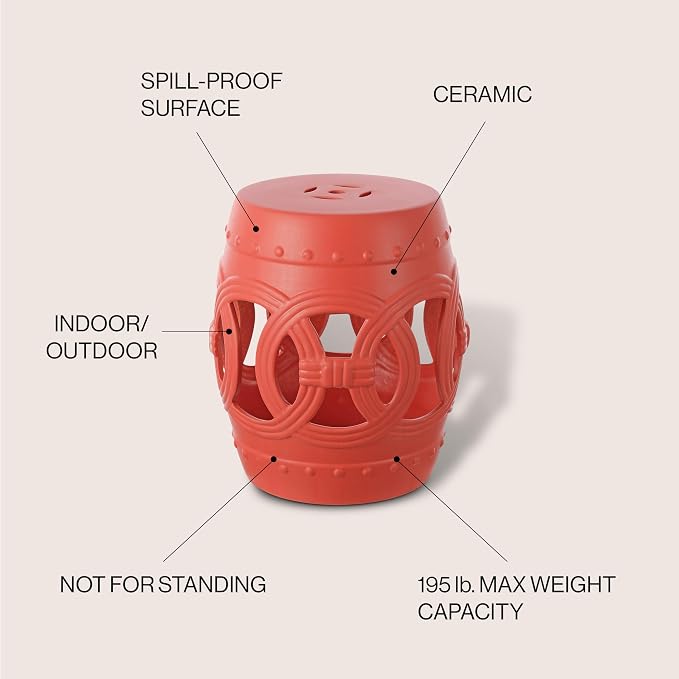 JONATHAN Y TBL1022G Lucky Coins 16" Chinese Ceramic Drum Indoor/Outdoor Garden - Image 4