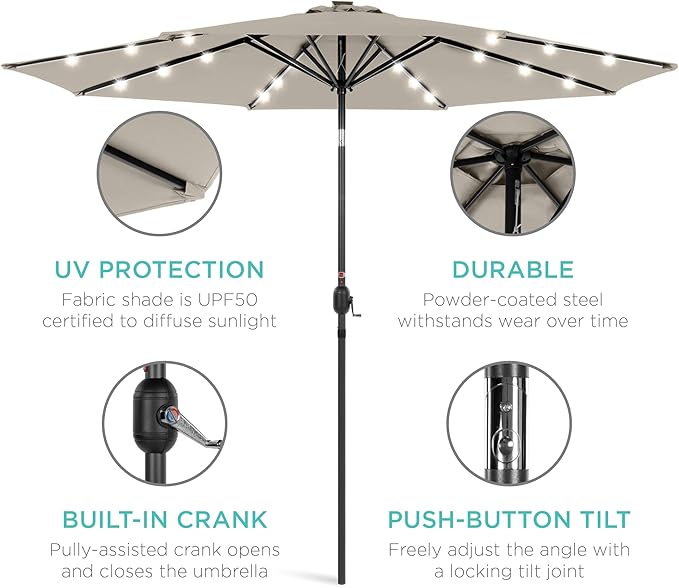 Best Choice Products 10ft Solar Polyester LED Lighted Patio Umbrella w/Tilt - Image 5