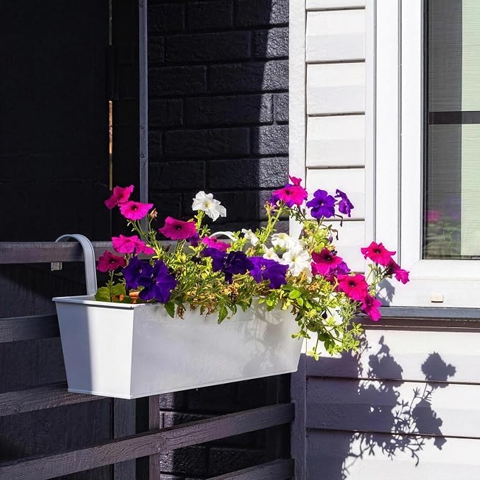 3 Pack Metal Railing Planters, 16 Inch Large Rectangular Hanging Flower Pots - Image 6