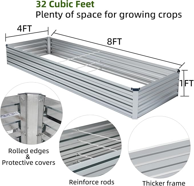 2 Pack 8x4x1FT Galvanized Raised Garden Beds Kit Outdoor Metal Gardening - Image 4
