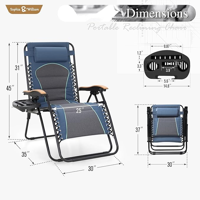 Sophia & William Oversized XXL Zero Gravity Chair Set of 2, Outdoor Recliner - Image 3