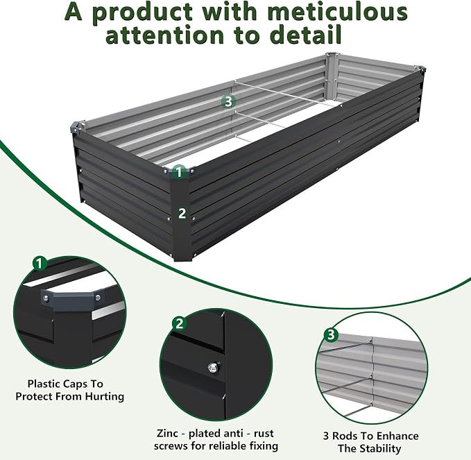 8×2×1FT Galvanized Raised Garden Bed Kit, Metal Planter Boxes, Large Outdoor - Image 3