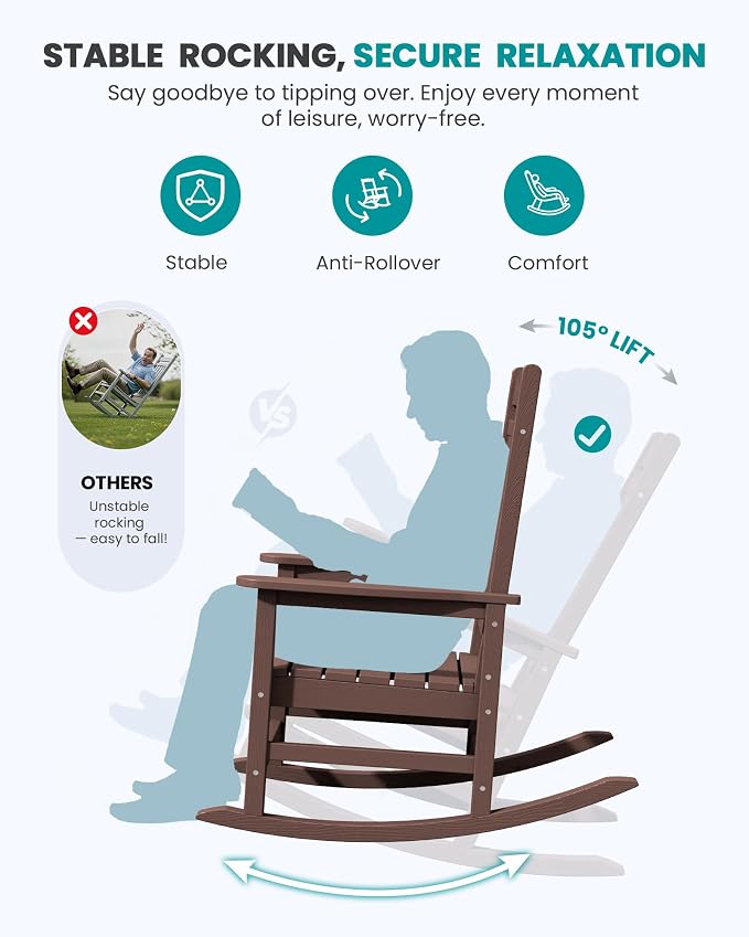 SERWALL HDPE Outdoor Rocking Chair Set of 2, Oversized Patio Rocking Chairs - Image 5