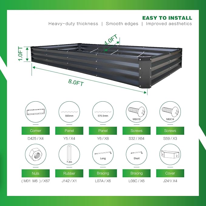 GARDMAX 8x4x1FT Galvanized Raised Garden Bed Kit, Metal Planter Boxes Outdoor - Image 4